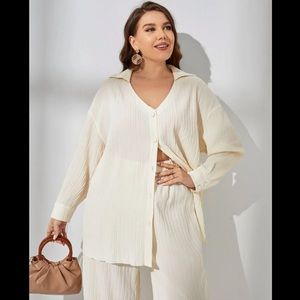 Long sleeve button up with wide pants set